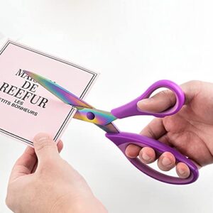 Craft Scissors Set of 3 Pack , All Purpose Sharp Titanium Blades Shears Rubber Soft Grip Handle, Multipurpose Fabric Scissors Tool Great for Adults, Office, Sewing, School and Home Supplies, Purple