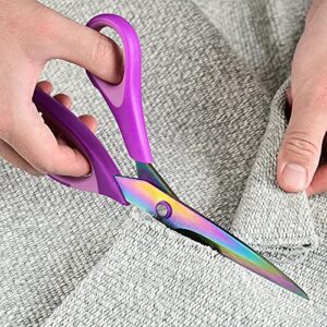 Craft Scissors Set of 3 Pack , All Purpose Sharp Titanium Blades Shears Rubber Soft Grip Handle, Multipurpose Fabric Scissors Tool Great for Adults, Office, Sewing, School and Home Supplies, Purple