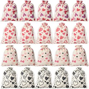shappy 20 pieces heart canvas bag with drawstring valentines day bag wedding wrapping bags for valentines day weddings anniversary baby showers bridal party favors