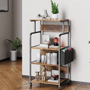 gizoon home office printer stand with storage, 4 tier large tall printer shelf cart w/ lockabel rolling wheels, versatile – retro