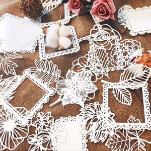 vintage scrapbooking supplies pack – 40 pcs cutout lace scrapbook paper feathers, flowers, leaves, frame white cutout decorative paper diy craft paper stationery for junk bullet journaling supplies