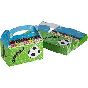 blue panda treat boxes – 24-pack paper party favor boxes, soccer design goodie boxes for birthdays and events, 2 dozen party gable boxes, 6 x 3.3 x 3.6 inches