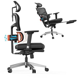 newtral ergonomic office chair with footrest- high back desk chair with unique adjustable lumbar support, seat depth adjustment, tilt function, 4d armrest recliner chair for home office