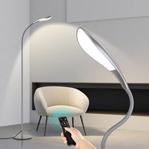 outon led floor lamp, 12w 1080lm, dimmable adjustable gooseneck standing lamp with 4 color temperature, remote & touch control, 1h timer, memory function for reading living room bedroom office (gray)