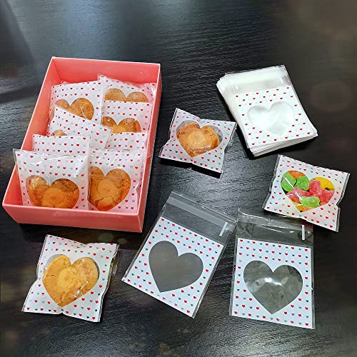 FAZHBARY 200 PCS Valentine Cellophane Bags Heart Mini Cookie Bags Self Sealing Cellophane Bags for Candy Bakery Supplies