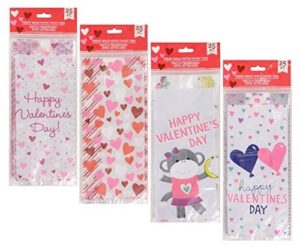 valentine’s heart-themed cellophane treat bags with twist ties, 25-ct. packs great for goody bags and candy gifts bags