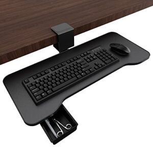 keyboard tray under desk,360 rotating keyboard&mouse tray with drawer,yikola desk extender adjustable c-clamp, ergonomic platform tray under table,no drilling install 23.54” x 9.8”in-matte black…