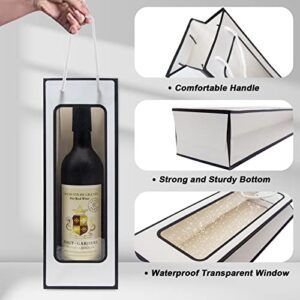 WAKAKO 12 Pcs Wine Gift Bags for Wine Bottles, Reusable Clear Window Wine Bottle Bags Bulk with Handles for Weddings, Birthday, Party, Christmas, Graduations, Thanksgiving (White)