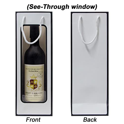 WAKAKO 12 Pcs Wine Gift Bags for Wine Bottles, Reusable Clear Window Wine Bottle Bags Bulk with Handles for Weddings, Birthday, Party, Christmas, Graduations, Thanksgiving (White)