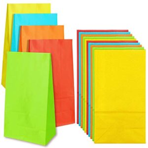 newbested 50 pack small rainbow bright color kraft paper bags,flat bottom grocery wrapped treat goody bags for craft,birthdays,baby showers,wedding,party favor(5 colors,5.1″ x 3.1″ x 9.4″)
