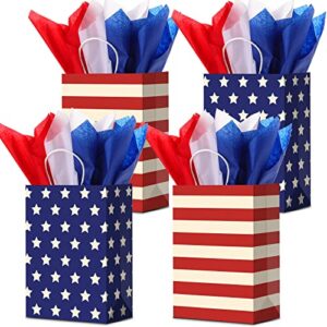 16 pieces patriotic gift bags with handle with 18 pcs tissue paper 4th of july gift bags american flag usa gift bags for veterans day memorial day independence day party (retro style)