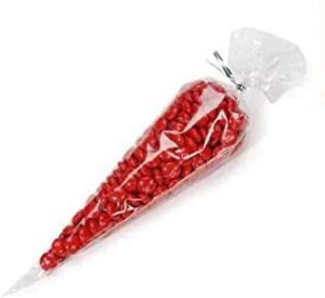 100 extra small cone shaped treat & favor bags size: 3. 1/8″ x 7 3/4″ (8cm x 20cm) crystal clear cello/cellophane polypropylene – 100 pcs (xs)