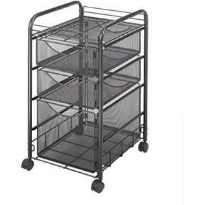 safco products onyx mesh 1 file drawer and 2 small drawers rolling file cart 5213bl, black powder coat finish, durable steel mesh construction, swivel wheels for mobility