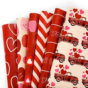 whaline 12 sheet valentine’s day wrapping paper red heart truck gift wrapping paper 19.7 x 27.6 inch i love you prints sweet present packing paper for wedding anniversary baby shower birthday