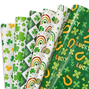 anydesign 12 sheet st. patrick’s day wrapping paper 6 design green lucky shamrock rainbow print wrapping paper decorative art paper for holiday party celebration, 19.7 x 27.6 inch, folded flat