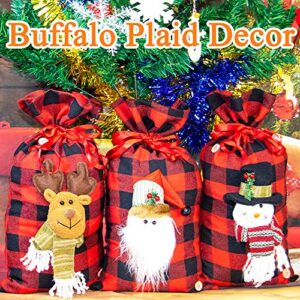 Jolik Santa Sacks Drawstring Bags, Buffalo Plaid 3D Design Christmas Bags for Christmas Party Supplies, 18 x 10 inch