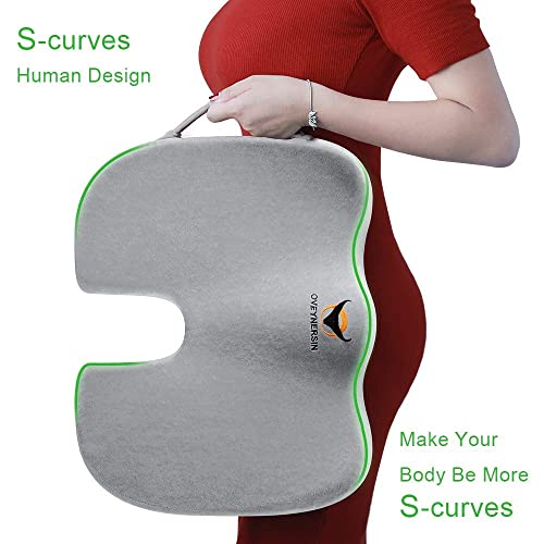 OVEYNERSIN Seat Cushion for Office Chair - Desk Back Pillow Support Memory Foam Car Cushions Coccyx Orthopedic Hip Sciatica Pain Pad Computer Accessories for Women Men