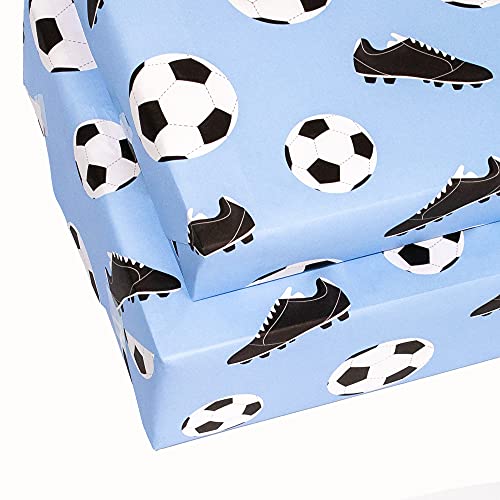 CENTRAL 23 - Fun Wrapping Paper for Boys - 6 Sheets of Birthday Gift Wrap - Football Wrapping Paper - Football Boots - Soccer - For Girls - Blue White - Recyclable