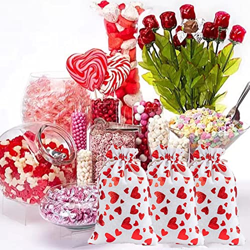 eyigylyo Valentine's Day Heart Burlap Bag with Drawstring, 12 PCS Valentine Treat Candy Bag Gift Jewelry Pouches for Valentine's Day Wedding Festival Party Supply,(5 x 7 Inch)