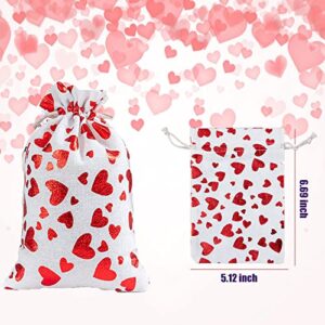 eyigylyo Valentine's Day Heart Burlap Bag with Drawstring, 12 PCS Valentine Treat Candy Bag Gift Jewelry Pouches for Valentine's Day Wedding Festival Party Supply,(5 x 7 Inch)