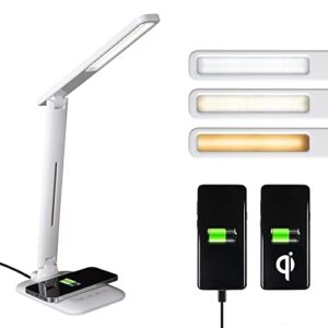ottlite charge up led desk lamp with wireless qi charging & usb charging port, with clearsun led technology – adjustable neck, 3 color temperature modes, reduces eyestrain – travel-friendly task lamp