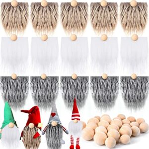 15 pcs gnome beards for crafting easter day faux fur fabric precut gnomes beards handmade 30 pieces wood balls for halloween christmas valentine’s day independence day (gray, camel, white)