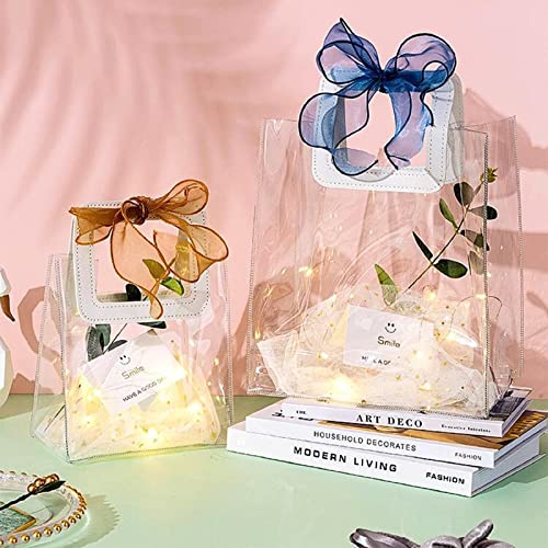 Clear Gift Bag with Handle, 4 Pcs Transparent PVC Gift Bag, Heavy Duty Reusable Gift Wrap Bags for Bridal Party, Baby Shower, Wedding Favor, Shopping Bag Bulk- 7"x4" x8"