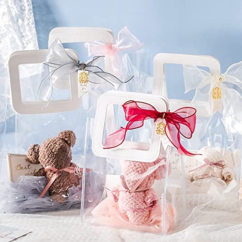 Clear Gift Bag with Handle, 4 Pcs Transparent PVC Gift Bag, Heavy Duty Reusable Gift Wrap Bags for Bridal Party, Baby Shower, Wedding Favor, Shopping Bag Bulk- 7"x4" x8"