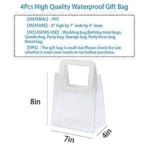 Clear Gift Bag with Handle, 4 Pcs Transparent PVC Gift Bag, Heavy Duty Reusable Gift Wrap Bags for Bridal Party, Baby Shower, Wedding Favor, Shopping Bag Bulk- 7"x4" x8"