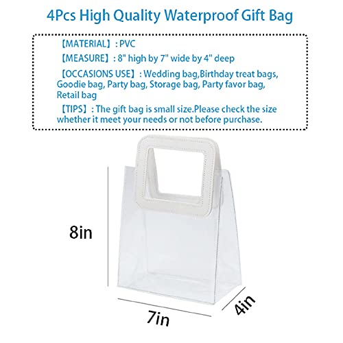 Clear Gift Bag with Handle, 4 Pcs Transparent PVC Gift Bag, Heavy Duty Reusable Gift Wrap Bags for Bridal Party, Baby Shower, Wedding Favor, Shopping Bag Bulk- 7"x4" x8"