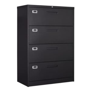 bynsoe file cabinet with lock 4 drawer lateral file cabinets for legal/letter a4 size metal filing storage cabinet for office home requires assembly (4 drawers, black)