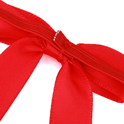 Meseey 50pcs 8 Inch Stretch Elastic Loops with Pre-Tied Red Ribbon Bows for Gift Wrapping,Baby Showers, Weddings, Christmas Boxes (8", Red)