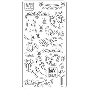 fiskars lia griffith 4×8 inch clear stamps, woodland party, teal green/white