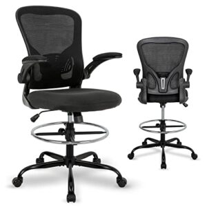 drafting chair tall office chair, standing desk chair with flip-up arm, ergonomic mesh computer chair with adjustable foot ring for conference room, executive rolling swivel stool for office & home.