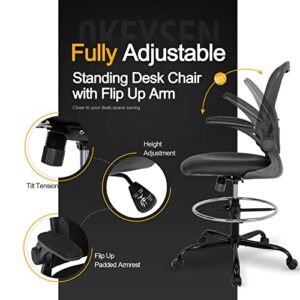 Drafting Chair Tall Office Chair, Standing Desk Chair with Flip-Up Arm, Ergonomic Mesh Computer Chair with Adjustable Foot Ring for Conference Room, Executive Rolling Swivel Stool for Office & Home.