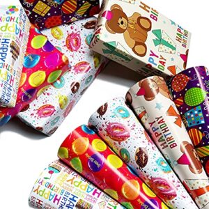yzl cartoon gift wrapping paper set happy birthday gift wrapping papers, cute wrap papers for birthday, baby showers, 10 folded sheets with 5 patterns, 20 x 29.5 inch per sheet