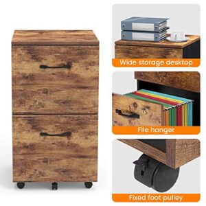 Tcpuolr Filing Cabinet with 2 Drawers, Wood Filing Cabinet with Rolling, Rustic File Cabinets for Home Office, Under Desk Storage