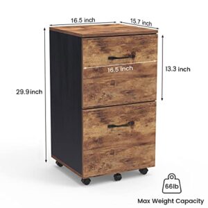 Tcpuolr Filing Cabinet with 2 Drawers, Wood Filing Cabinet with Rolling, Rustic File Cabinets for Home Office, Under Desk Storage