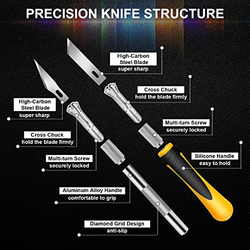 DIYSELF 16-Piece Craft Knife Set, Exacto Knife Set, 3-Piece Hobby Knife with 10-Piece Exacto Knife Blades, Precision Art Knife for Pumpkin Carving, Modeling, Exactly Knife