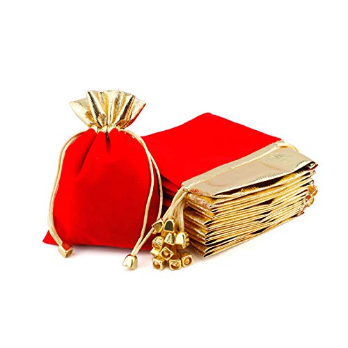 KIPETTO 25Pcs Soft Velvet Pouches with Drawstrings for Jewelry Wedding Candy Bags, 4.7"x6.3", Red