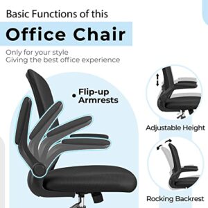 Devoko Office Desk Chair Ergonomic Mesh Chair Lumbar Support with Flip Up Arms and Adjustable Height (Black)