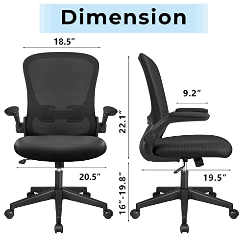 Devoko Office Desk Chair Ergonomic Mesh Chair Lumbar Support with Flip Up Arms and Adjustable Height (Black)