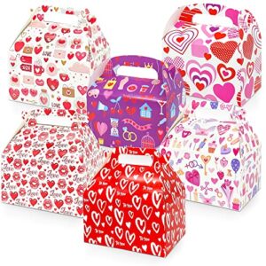 aviski 12pcs valentine’s day treat boxes small goodie present boxes recycled party favor boxes heart printed cardboard box for candy, cookies and party favors, 6 patterns