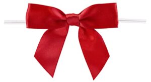 reliant ribbon 5170-06505-3x2 satin twist tie bows – large bows, 7/8 inch x 100 pieces, red