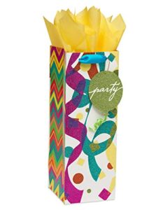 papyrus 14″ beverage gift bag with tissue paper (glitter celebration) for birthdays, weddings, bridal showers and all occasions (1 bag, 8-sheets)