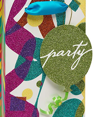 Papyrus 14" Beverage Gift Bag with Tissue Paper (Glitter Celebration) for Birthdays, Weddings, Bridal Showers and All Occasions (1 Bag, 8-Sheets)