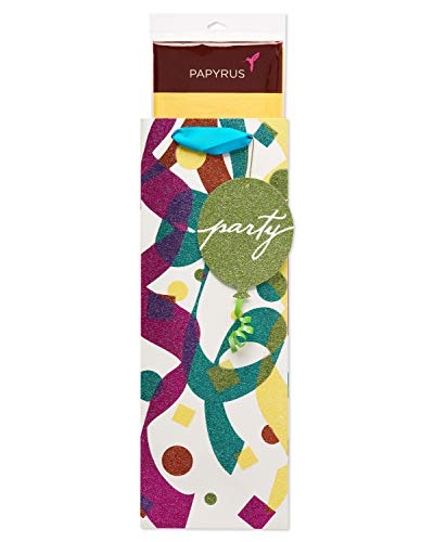 Papyrus 14" Beverage Gift Bag with Tissue Paper (Glitter Celebration) for Birthdays, Weddings, Bridal Showers and All Occasions (1 Bag, 8-Sheets)