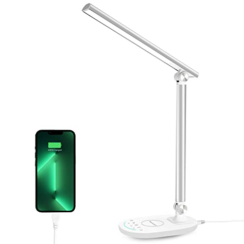 HEISENS Desk Lamps for Home Office, Led Desk Lamp with USB Charging Port,Touch Control,7 Lighting Modes,10 Brightness Levels, Eye-Caring Desk Lights for College Dorm