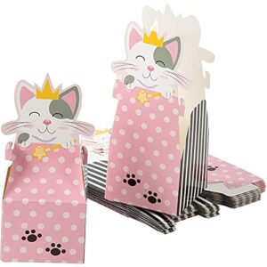 juvale cat party favor boxes – 24-pack paper treat boxes with die-cut princess kitty, cute cat themed gable boxes, goodie gift loot boxes, girls birthday party supplies, 3.5 x 3.5 x 8 inches