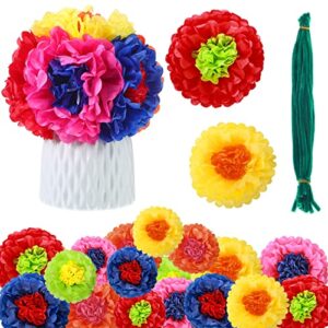 18 pieces colorful fiesta tissue paper flowers with 30 pieces green pipe cleaners mexican carnival tissue paper flowers chenille stems floral for fiesta party baby shower wedding birthday party